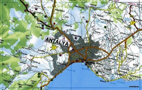 Antalya map, antalya ViÅŸllages Map, Tourism Map antalya, Aspendos, Perge, Side Map