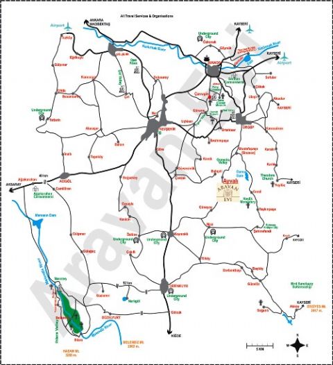 Cappadocia Map, Map of Cappadocia, Turkey Cappadocia Map